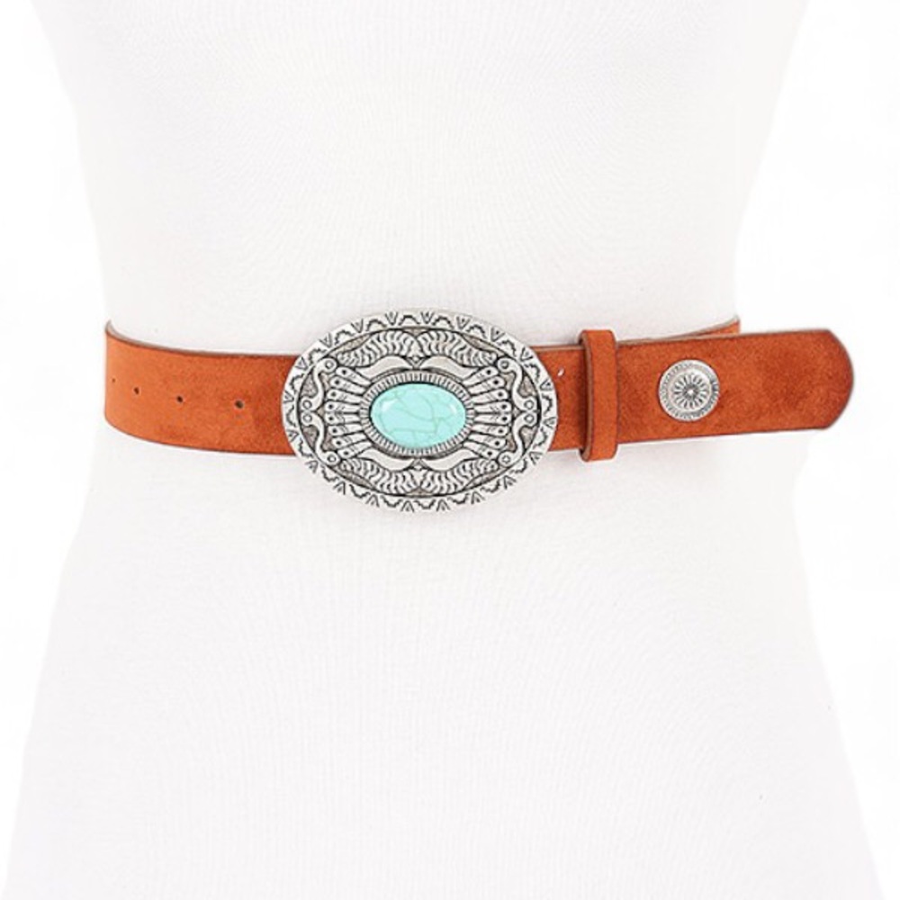Plus Size Camel Vegan Leather Western Concho Statement Belt